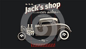 Classic hot rod car in vector. Vintage style, solid colors.