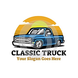 Classic hot rod truck restoration emblem ready made logo design concept