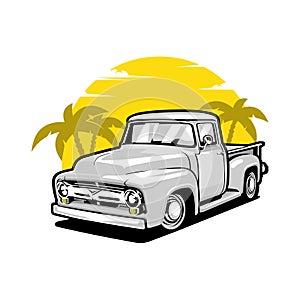 Classic hot rod truck vector art isolated. Farm truck silhouette side view vector