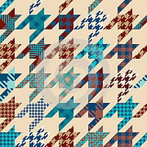 Classic Hounds-tooth pattern in a patchwork collage style.