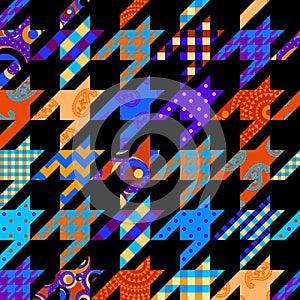 Classic Hounds-tooth pattern in a patchwork collage style.