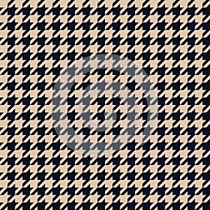 Classic Houndstooth tweed plaid style pattern. Geometric check print in beige and blue color. Classical English