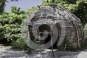 Classic hut used by the native American Wampanoag tribe at Plimoth plantation