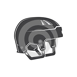 Classic Ice Hockey Helmet icon silhouette. Vector illustration isolated on white background. Ice Hockey Helmet winter