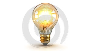 A classic incandescent light bulb glowing softly, isolated on a white background
