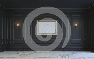 A classic interior is in dark tones. 3d rendering.