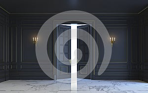 A classic interior is in dark tones. 3d rendering.