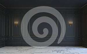 A classic interior is in dark tones. 3d rendering.