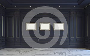 A classic interior is in dark tones. 3d rendering.