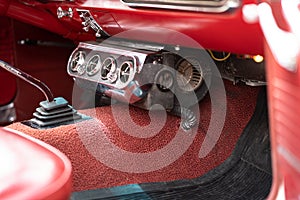 Classic interior with details of the ventilation system of a vintage car