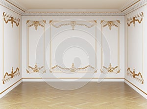 Classic interior empty room.Walls with mouldings and ornated cornice