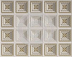 Classic interior flat caisson ceiling.White and gold decoration