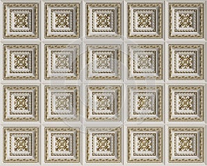 Classic interior flat caisson ceiling.White and gold decoration