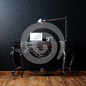Classic interior furniture table lamp laptop camera mock up 3D