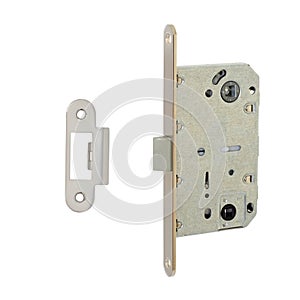 Classic interior lock in the form of a latch with a rubber bolt for noise insulation in satin color