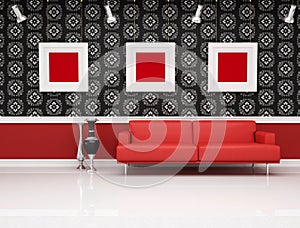 Classic interior with modern red couch