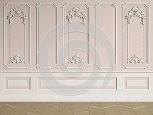 Classic interior wall with mouldings