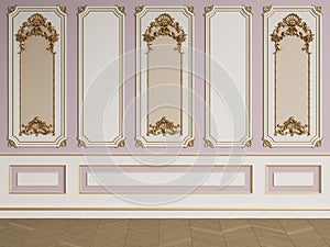 Classic interior wall with mouldings