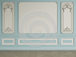 Classic interior wall with mouldings