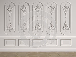 Classic interior wall with mouldings