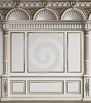 Classic interior wall with mouldings