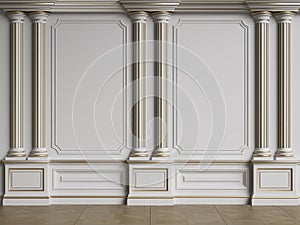 Classic interior wall with mouldings