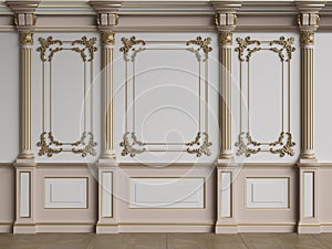 Classic interior wall with mouldings