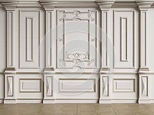 Classic interior wall with mouldings