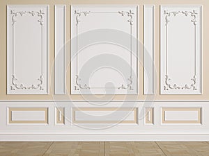 Classic interior wall with mouldings