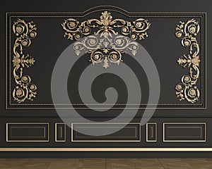 Classic interior wall with mouldings