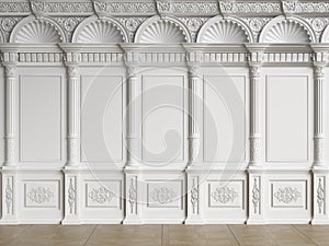 Classic interior wall with mouldings