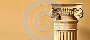 Classic Ionic Column on Beige Background Illustrating Ancient Architecture and Design. Perfect for Educational and