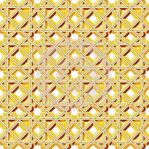 Classic Islamic or Arabic seamless pattern in 3d gold. Vector illustration.