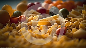 Classic Italian Food Ingredients on Wood Background