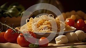 Classic Italian Food Ingredients on Wood Background