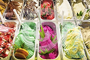 Classic italian gelato ice cream in shop display