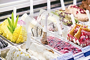 Classic italian gelato ice cream in shop display