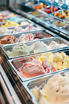 Classic Italian gourmet gelato ice cream on display in a shop