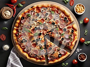 classic Italian pizza top view, generative ai