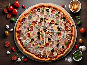 classic Italian pizza top view, generative ai