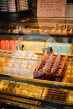 Classic italian shop gourmet gelatto ice cream glass display