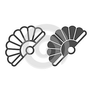 Classic Japanese folding fan line and solid icon, theater concept, hand fan vector sign on white background, outline