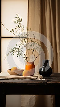 Classic Japanese Simplicity: Vases, Oranges, And Earthy Naturalism