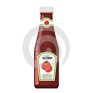 Classic ketchup glass bottle with solid and flat color style design.