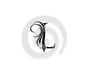 Classic L Pen Logo Icon, calligraphic Letter Design