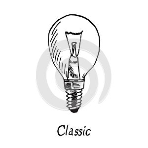 Classic lamp type, woodcut style design, hand drawn doodle, sketch