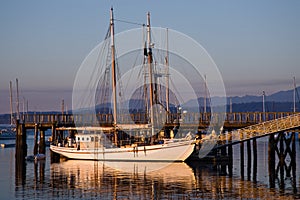 Classic large wooden schooner sailboat