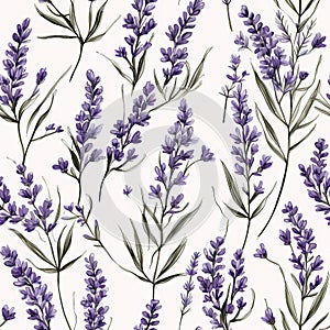 lavender flower rough hand drawn using violet ink seamless pattern