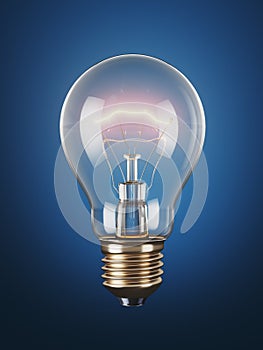 Classic light bulb on a blue background. 3d