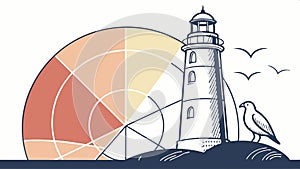 Classic lighthouse on coast with a fan,shaped color palette backdrop vector design Generative AI photo